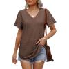 imageOFEEFAN Womens T Shirts V Neck Short Sleeve Casual Tops Loose Fit Basic Tees with Curved HemBrown