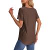 imageOFEEFAN Womens T Shirts V Neck Short Sleeve Casual Tops Loose Fit Basic Tees with Curved HemBrown