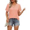 imageOFEEFAN Womens T Shirts V Neck Short Sleeve Casual Tops Loose Fit Basic Tees with Curved HemCoral Pink