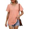 imageOFEEFAN Womens T Shirts V Neck Short Sleeve Casual Tops Loose Fit Basic Tees with Curved HemCoral Pink