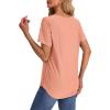 imageOFEEFAN Womens T Shirts V Neck Short Sleeve Casual Tops Loose Fit Basic Tees with Curved HemCoral Pink