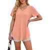 imageOFEEFAN Womens T Shirts V Neck Short Sleeve Casual Tops Loose Fit Basic Tees with Curved HemCoral Pink