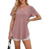 imageOFEEFAN Womens T Shirts V Neck Short Sleeve Casual Tops Loose Fit Basic Tees with Curved HemDark Pink Coral