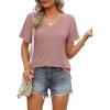 imageOFEEFAN Womens T Shirts V Neck Short Sleeve Casual Tops Loose Fit Basic Tees with Curved HemDark Pink Coral
