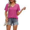 imageOFEEFAN Womens T Shirts V Neck Short Sleeve Casual Tops Loose Fit Basic Tees with Curved HemHot Pink