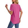 imageOFEEFAN Womens T Shirts V Neck Short Sleeve Casual Tops Loose Fit Basic Tees with Curved HemHot Pink