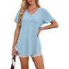 imageOFEEFAN Womens T Shirts V Neck Short Sleeve Casual Tops Loose Fit Basic Tees with Curved HemLight Blue