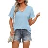 imageOFEEFAN Womens T Shirts V Neck Short Sleeve Casual Tops Loose Fit Basic Tees with Curved HemLight Blue