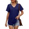 imageOFEEFAN Womens T Shirts V Neck Short Sleeve Casual Tops Loose Fit Basic Tees with Curved HemNavy Blue