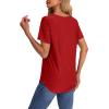 imageOFEEFAN Womens T Shirts V Neck Short Sleeve Casual Tops Loose Fit Basic Tees with Curved HemRed