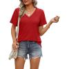 imageOFEEFAN Womens T Shirts V Neck Short Sleeve Casual Tops Loose Fit Basic Tees with Curved HemRed
