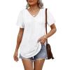 imageOFEEFAN Womens T Shirts V Neck Short Sleeve Casual Tops Loose Fit Basic Tees with Curved HemWhite