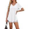 imageOFEEFAN Womens T Shirts V Neck Short Sleeve Casual Tops Loose Fit Basic Tees with Curved HemWhite