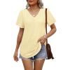 imageOFEEFAN Womens T Shirts V Neck Short Sleeve Casual Tops Loose Fit Basic Tees with Curved HemYellow
