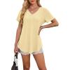 imageOFEEFAN Womens T Shirts V Neck Short Sleeve Casual Tops Loose Fit Basic Tees with Curved HemYellow