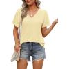 imageOFEEFAN Womens T Shirts V Neck Short Sleeve Casual Tops Loose Fit Basic Tees with Curved HemYellow