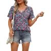 imageOFEEFAN Womens T Shirts V Neck Short Sleeve Casual Tops Loose Fit Basic Tees with Curved HemZboho Floral
