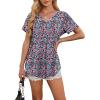 imageOFEEFAN Womens T Shirts V Neck Short Sleeve Casual Tops Loose Fit Basic Tees with Curved HemZboho Floral