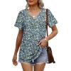 imageOFEEFAN Womens T Shirts V Neck Short Sleeve Casual Tops Loose Fit Basic Tees with Curved HemZfloral Blue