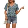 imageOFEEFAN Womens T Shirts V Neck Short Sleeve Casual Tops Loose Fit Basic Tees with Curved HemZfloral Blue