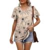 imageOFEEFAN Womens T Shirts V Neck Short Sleeve Casual Tops Loose Fit Basic Tees with Curved HemZfloral Khaki