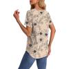 imageOFEEFAN Womens T Shirts V Neck Short Sleeve Casual Tops Loose Fit Basic Tees with Curved HemZfloral Khaki