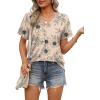 imageOFEEFAN Womens T Shirts V Neck Short Sleeve Casual Tops Loose Fit Basic Tees with Curved HemZfloral Khaki