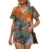 imageOFEEFAN Womens T Shirts V Neck Short Sleeve Casual Tops Loose Fit Basic Tees with Curved HemZfloral Leaf