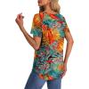 imageOFEEFAN Womens T Shirts V Neck Short Sleeve Casual Tops Loose Fit Basic Tees with Curved HemZfloral Leaf