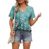 imageOFEEFAN Womens T Shirts V Neck Short Sleeve Casual Tops Loose Fit Basic Tees with Curved HemZfloral Teal