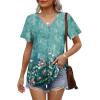imageOFEEFAN Womens T Shirts V Neck Short Sleeve Casual Tops Loose Fit Basic Tees with Curved HemZfloral Teal