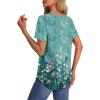imageOFEEFAN Womens T Shirts V Neck Short Sleeve Casual Tops Loose Fit Basic Tees with Curved HemZfloral Teal
