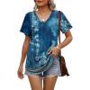 imageOFEEFAN Womens T Shirts V Neck Short Sleeve Casual Tops Loose Fit Basic Tees with Curved HemZtie Dye Blue