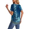 imageOFEEFAN Womens T Shirts V Neck Short Sleeve Casual Tops Loose Fit Basic Tees with Curved HemZtie Dye Blue