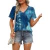imageOFEEFAN Womens T Shirts V Neck Short Sleeve Casual Tops Loose Fit Basic Tees with Curved HemZtie Dye Blue