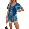 imageOFEEFAN Womens T Shirts V Neck Short Sleeve Casual Tops Loose Fit Basic Tees with Curved HemZtie Dye Blue