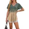 imageOFEEFAN Womens T Shirts V Neck Short Sleeve Casual Tops Loose Fit Basic Tees with Curved HemZtie Dye Grey
