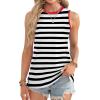 imageOFEEFAN Womens Tank Tops High Neck Summer Tops Eyelet Sleeveless Shirts Loose Fit 2025Cawhite Stripe