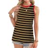 imageOFEEFAN Womens Tank Tops High Neck Summer Tops Eyelet Sleeveless Shirts Loose Fit 2025Cbkhaki Stripe