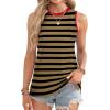 imageOFEEFAN Womens Tank Tops High Neck Summer Tops Eyelet Sleeveless Shirts Loose Fit 2025Cbkhaki Stripe