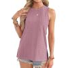imageOFEEFAN Womens Tank Tops High Neck Summer Tops Eyelet Sleeveless Shirts Loose Fit 2025Dpink