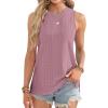 imageOFEEFAN Womens Tank Tops High Neck Summer Tops Eyelet Sleeveless Shirts Loose Fit 2025Dpink