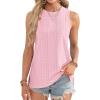 imageOFEEFAN Womens Tank Tops High Neck Summer Tops Eyelet Sleeveless Shirts Loose Fit 2025Glight Pink