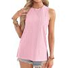 imageOFEEFAN Womens Tank Tops High Neck Summer Tops Eyelet Sleeveless Shirts Loose Fit 2025Glight Pink