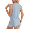 imageOFEEFAN Womens Tank Tops High Neck Summer Tops Eyelet Sleeveless Shirts Loose Fit 2025Jlight Blue