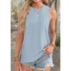 imageOFEEFAN Womens Tank Tops High Neck Summer Tops Eyelet Sleeveless Shirts Loose Fit 2025Jlight Blue