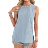 imageOFEEFAN Womens Tank Tops High Neck Summer Tops Eyelet Sleeveless Shirts Loose Fit 2025Jlight Blue