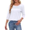 imageOFEEFAN Womens Tops 34 Length Sleeve Blouses Dressy Casual Spring Summer Outfits Pleated Front T Shirts Curved Hem0white