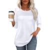 imageOFEEFAN Womens Tops 34 Length Sleeve Blouses Dressy Casual Spring Summer Outfits Pleated Front T Shirts Curved Hem0white