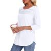 imageOFEEFAN Womens Tops 34 Length Sleeve Blouses Dressy Casual Spring Summer Outfits Pleated Front T Shirts Curved Hem0white